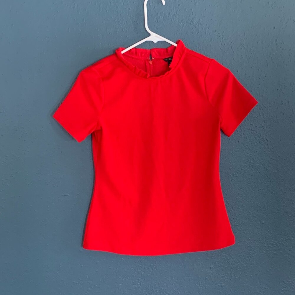 Red Tee Top with ruffled collar from Ann Taylor. Size XSP